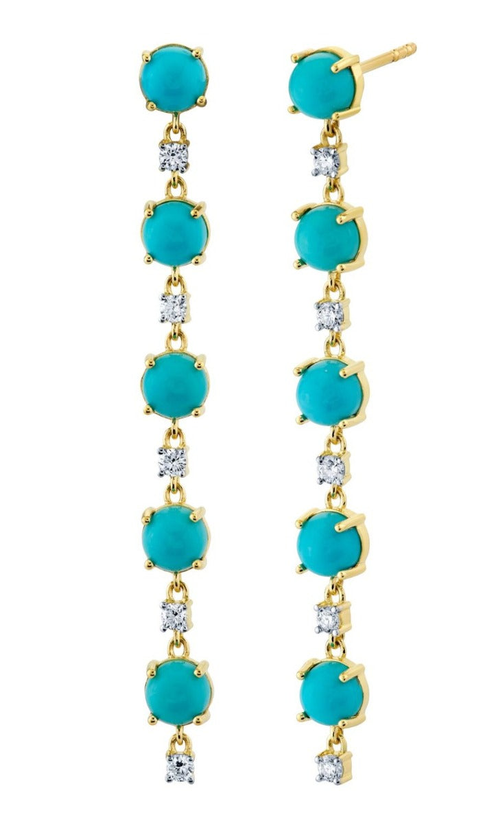 18KY Turquoise With Diamonds Drop Earring