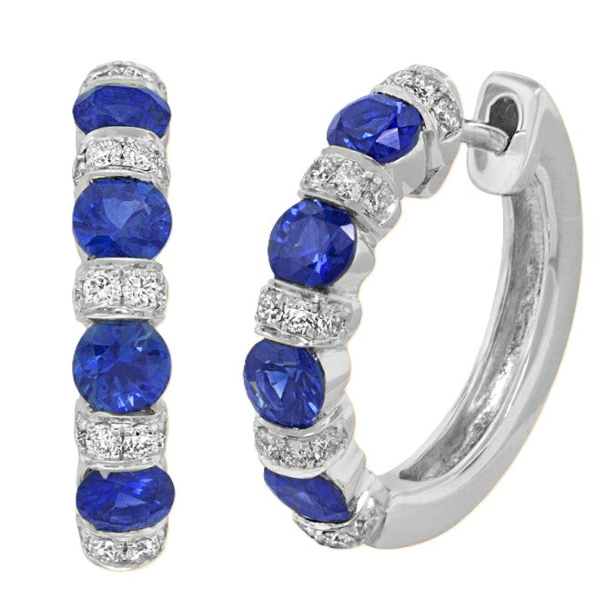 18KW Spark Creations Sapphire and Diamond Alternating Huggie Earrings