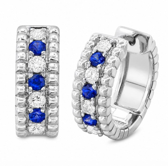 18KW Spark Creations Sapphire and Diamond Wide Huggie Earrings