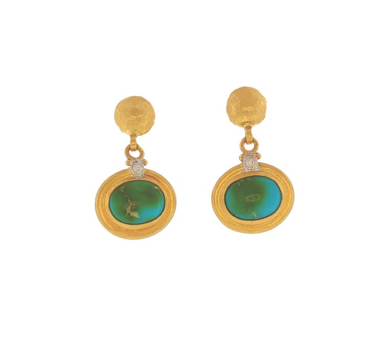 22KY Lika Behar Sonoran Turquoise and Diamond Button Top Earrings