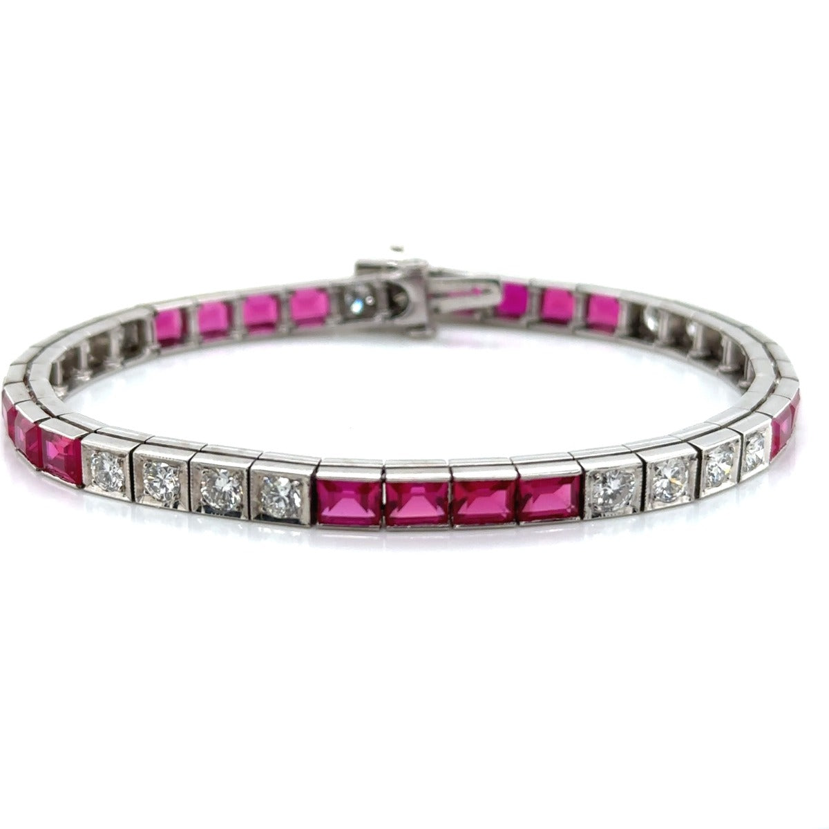 14KW Synthetic Ruby And Natural Diamond Bracelet