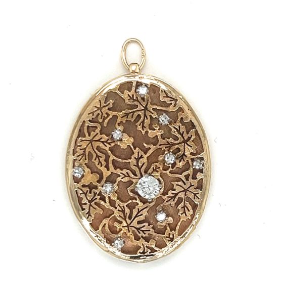 14KY Oval Filigree Pendant With Diamonds