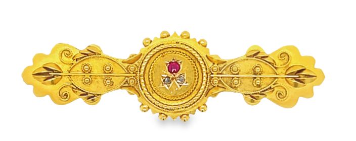 15KY Victorian Pin With Ruby And Diamond