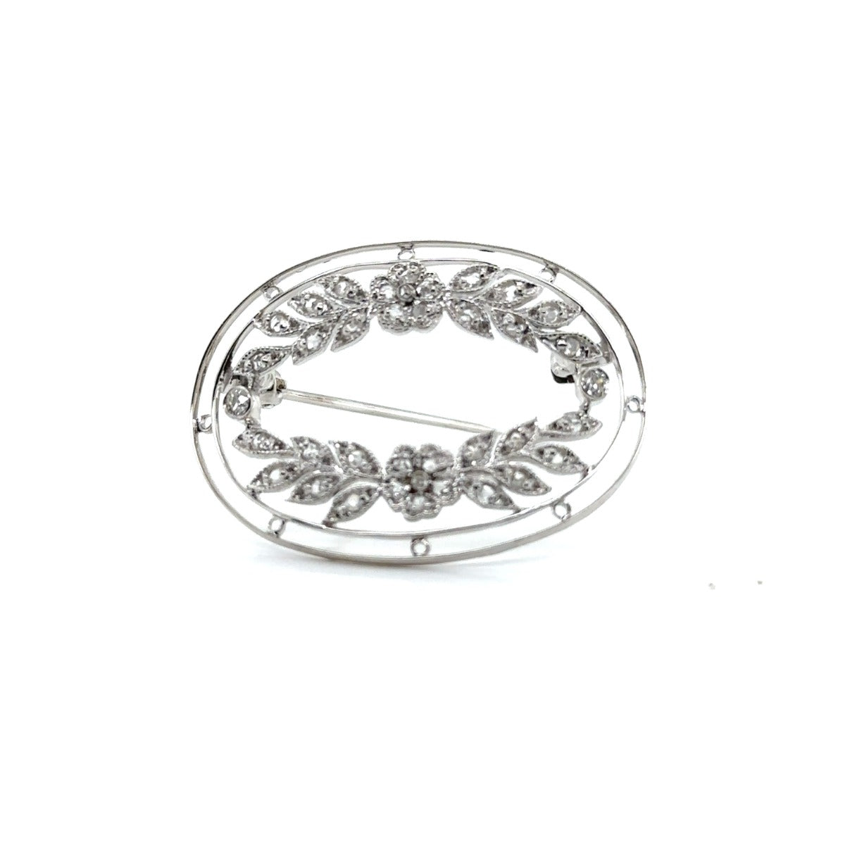 Platinum Diamond Leaf Motif Brooch