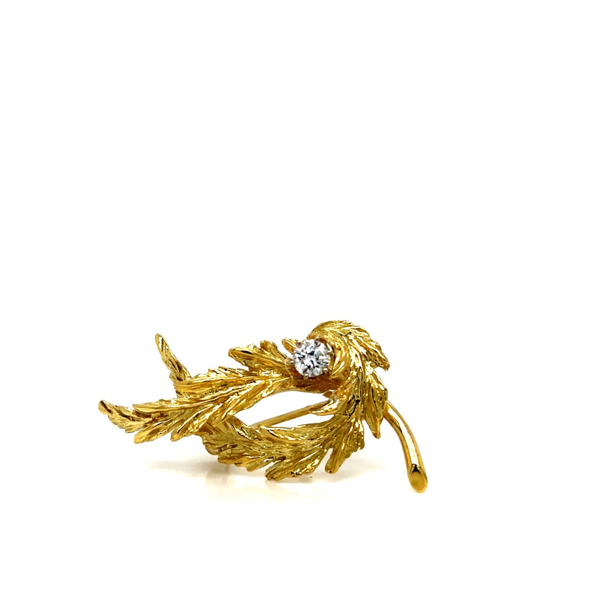18KY Gold Leaf Brooch With Diamonds