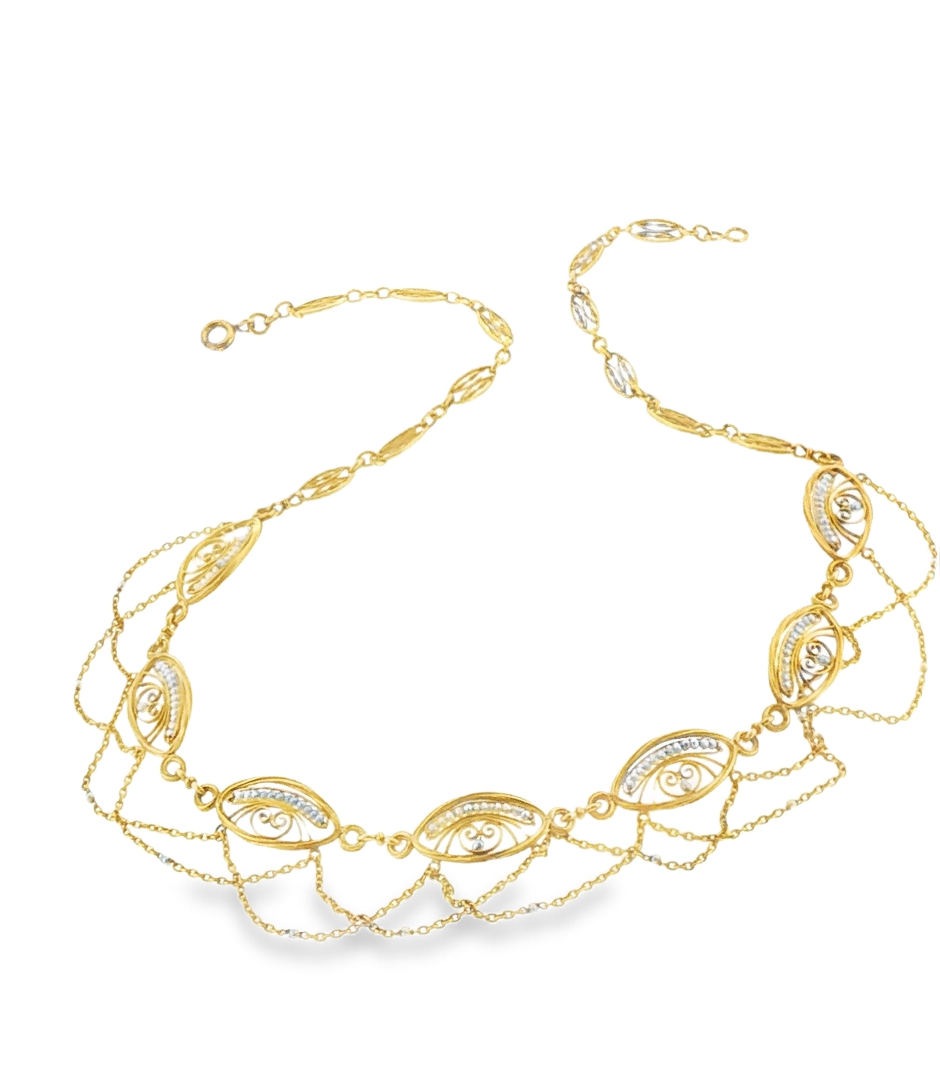 18K YG ART NOUVEAU NECKLACE WITH SEED PEARLS