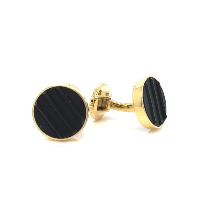 18KY Round Black Onyx Cufflinks