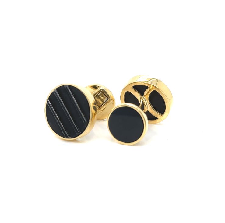 18KY Round Black Onyx Cufflinks