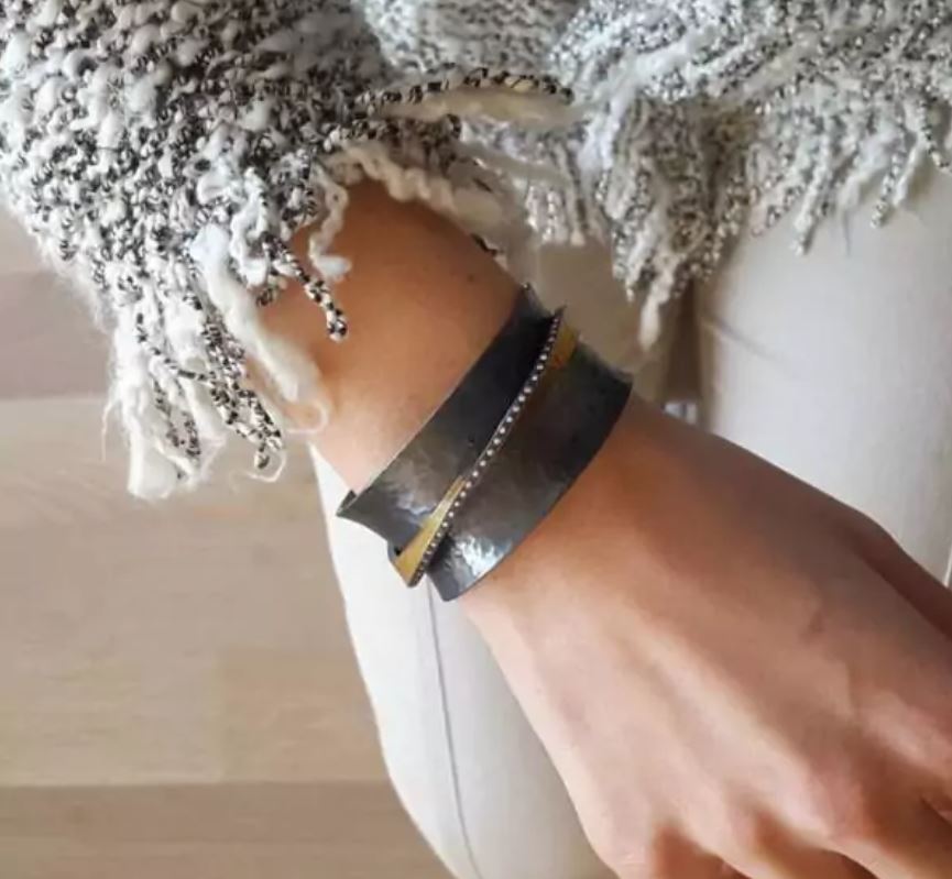 SS/24KY Fusion Gold Twist Cuff Bracelet With Diamonds