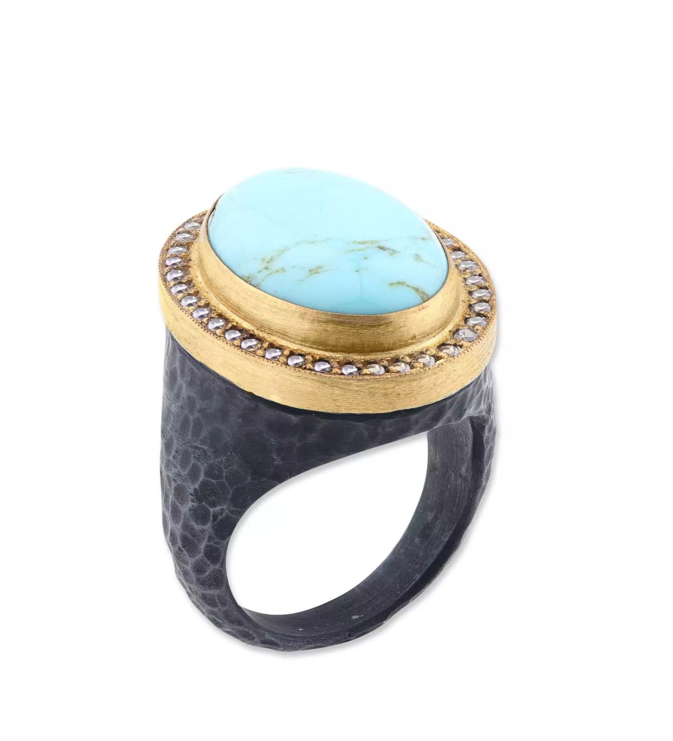 TURQUIOSE RING INSTERLING SILVER AND 24K YELLOW GOLD