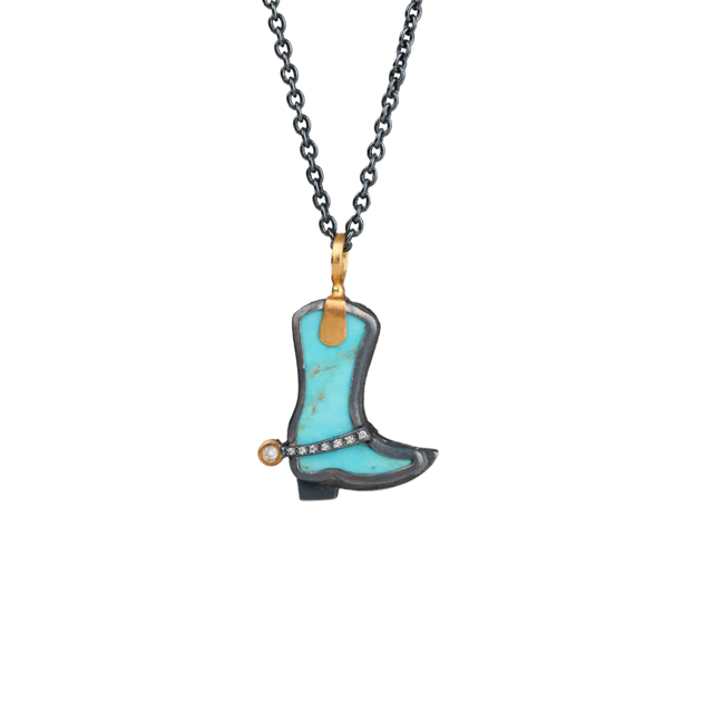SS/24KY Lika Behar Yee Haw Kingman Turquoise Cowboy Boot Pendant