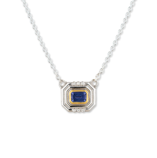 SS/24KY Lika Behar Deco Faceted Tanzanite and Diamond Necklace