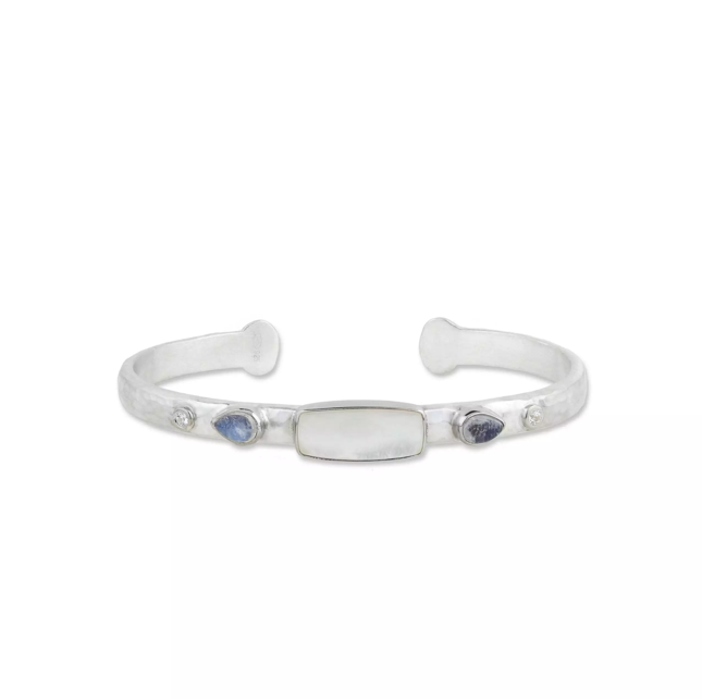SS Lika Behar Moondance Crystal Quartz and Moonstone Open Cuff Bracelet