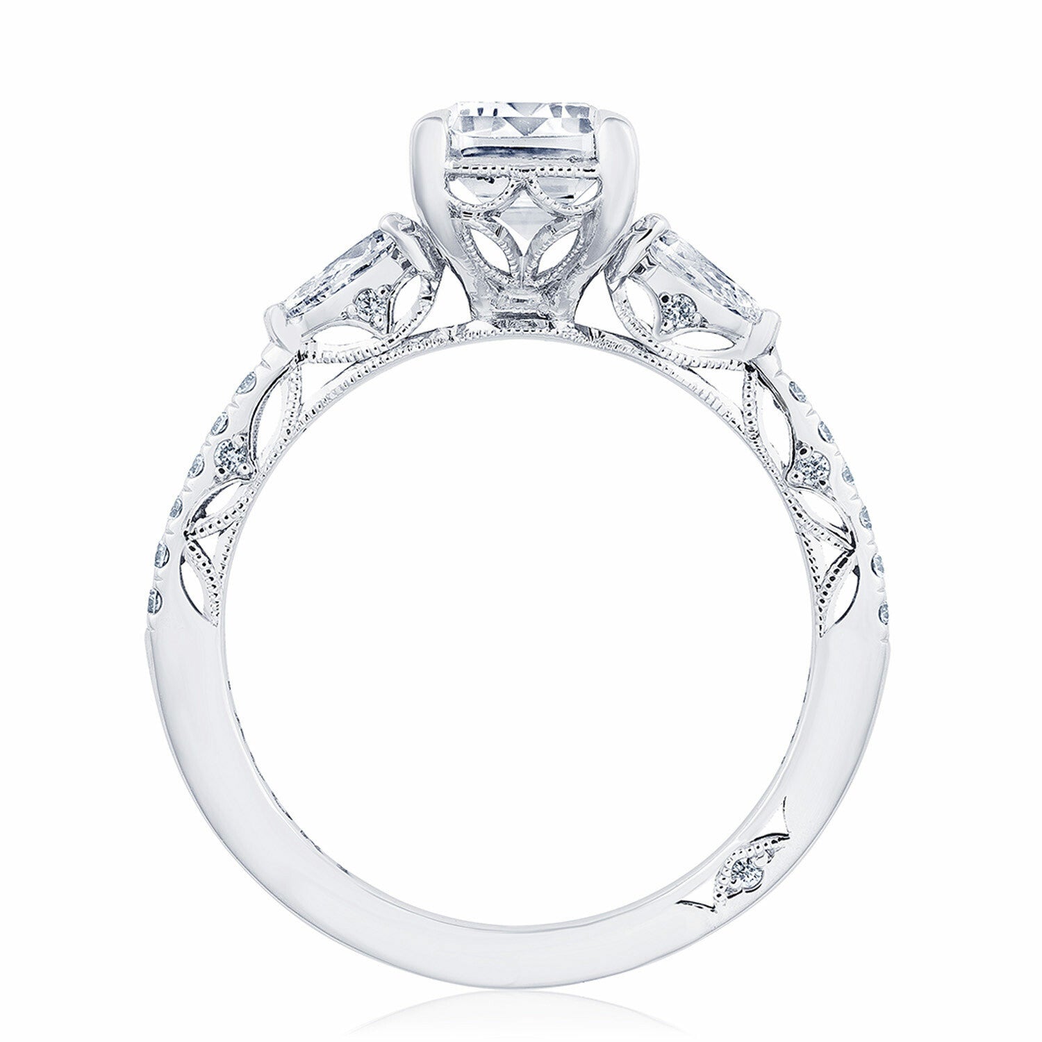 18KW Tacori Dantela Emerald Cut Three Stone Engagement Ring