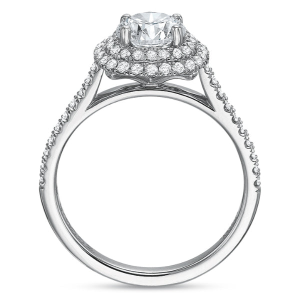 18KW Precision Set New Aire Double Cushion Halo Engagement Ring
