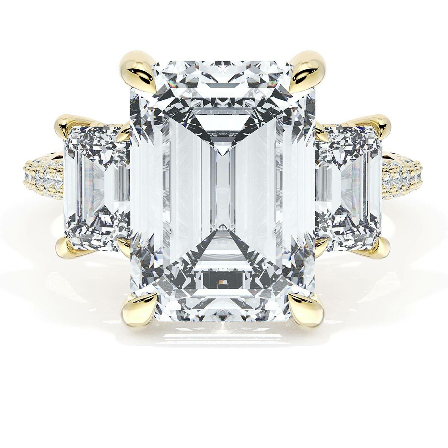 18KY Tacori Founder's Collection Emerlad Cut Three Stone Engagement Ring