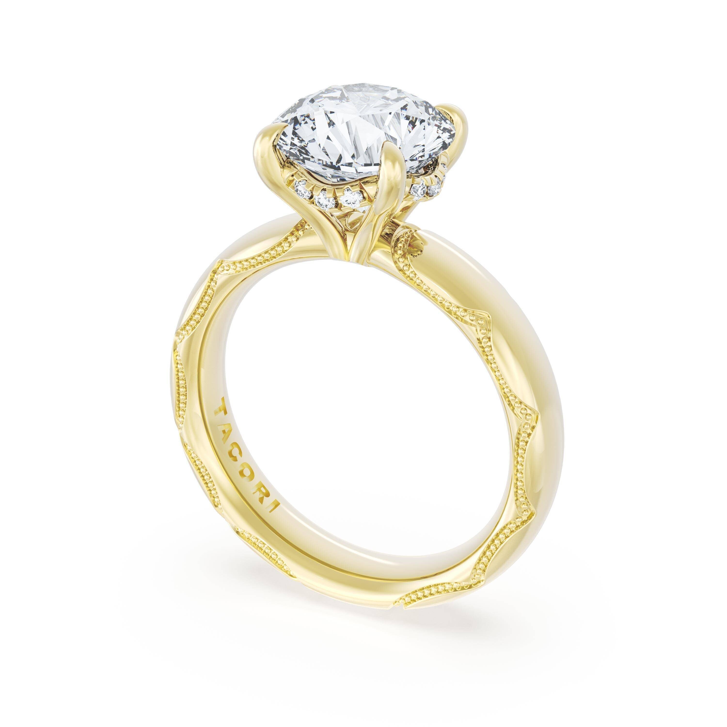 18KY Tacori Founder's Collection Round Solitaire Cigar Engagement Ring