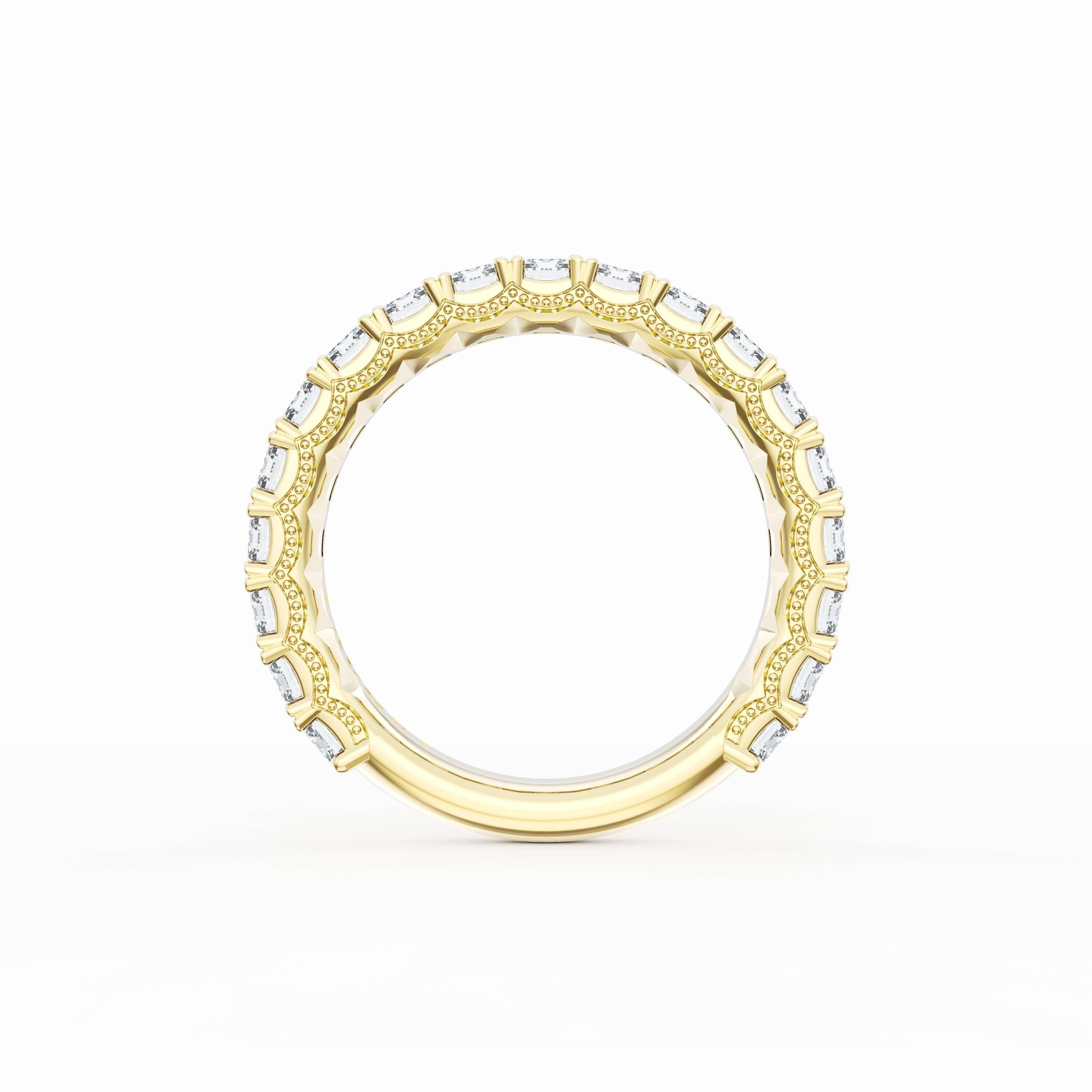 18K YELLOW GOLD EMERALD CUT DIAMOND BAND