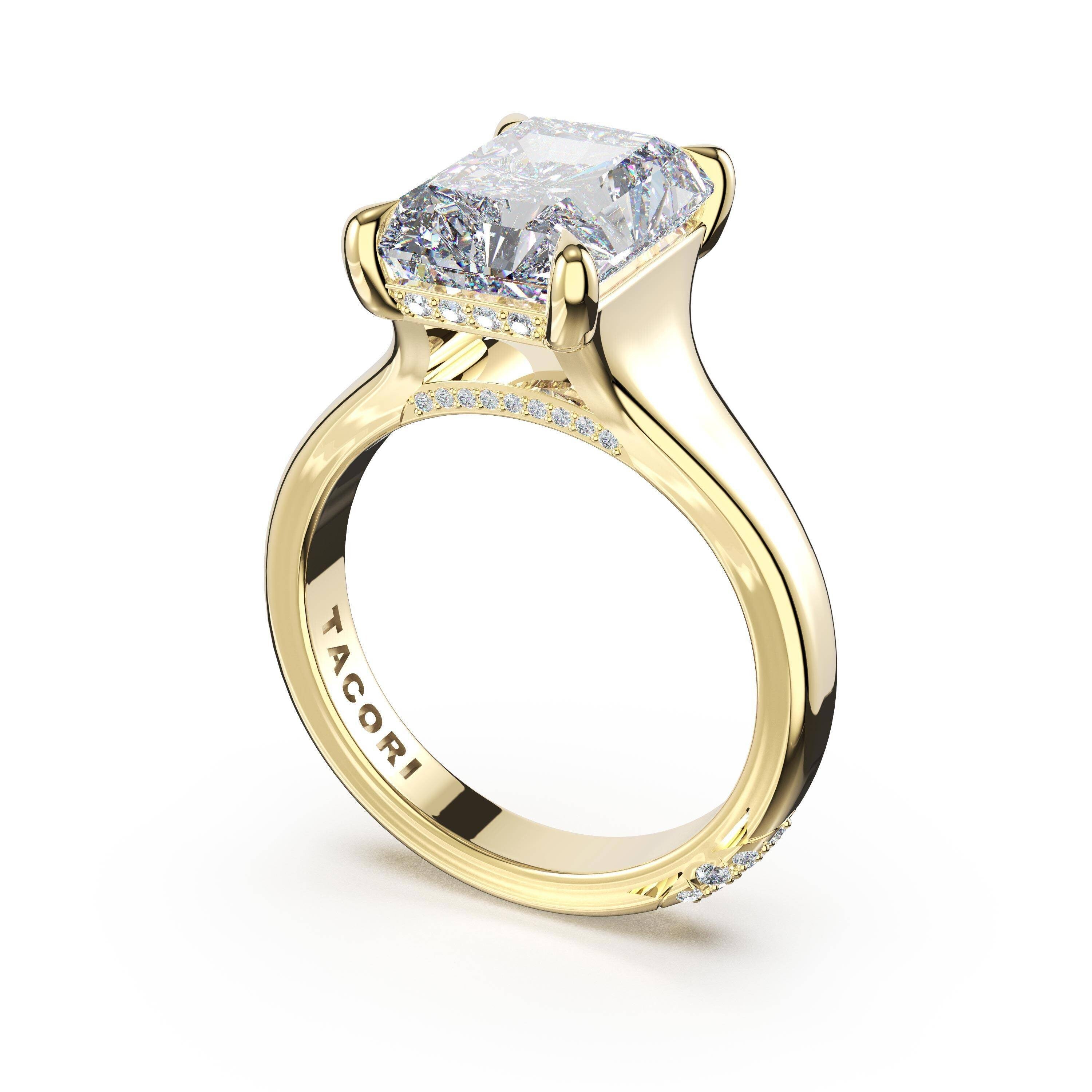 14KY Tacori Founder's Collection Wide Band Solitaire Engagement Ring with 3.08ct Cushion Lab Grown Diamond
