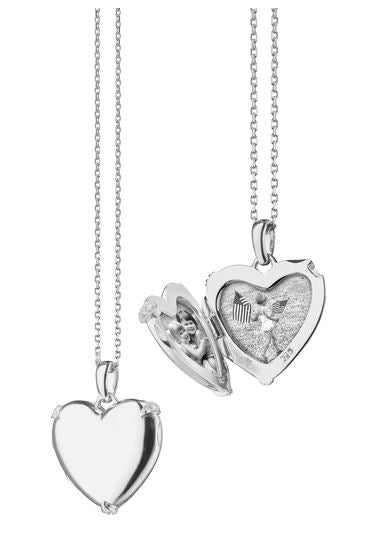 Sterling Silver Heart Locket Necklace With White Sapphires
