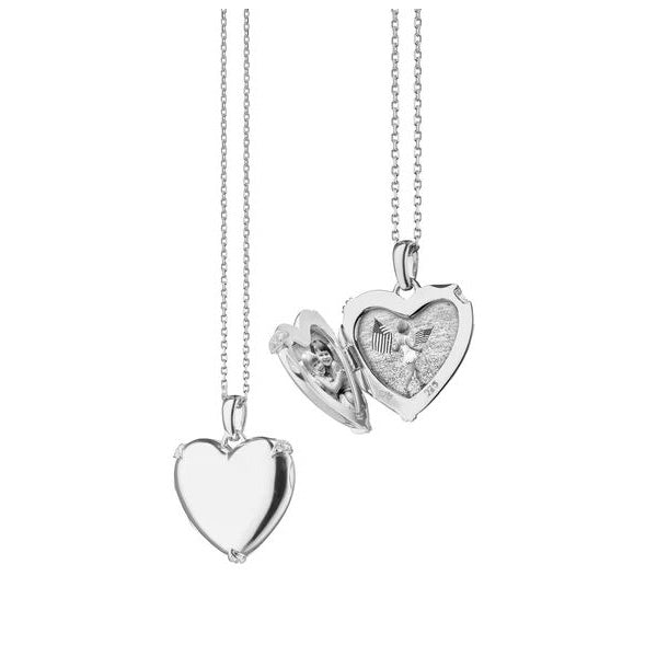 Sterling Silver Heart Locket Necklace With White Sapphires