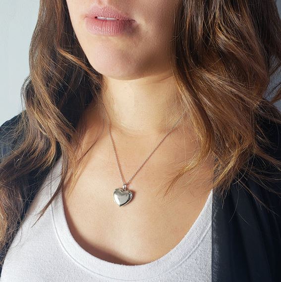 Sterling Silver Heart Locket Necklace With White Sapphires