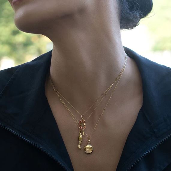 18KY Slim Round "Nan" Gold Locket Necklace