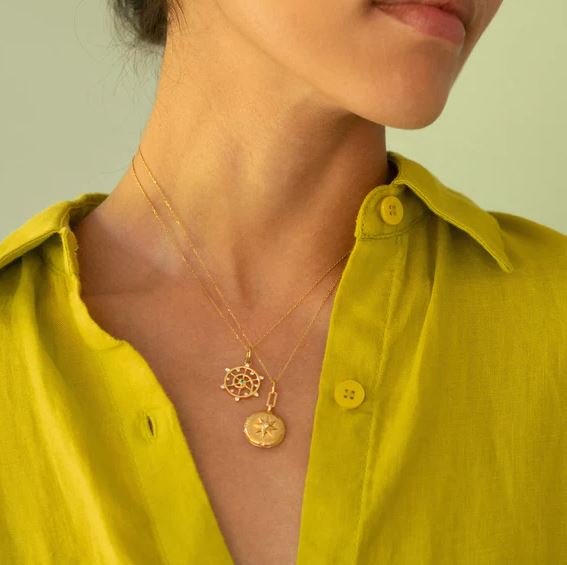 18KY "Adventure" CompaSS Gold Locket Necklace