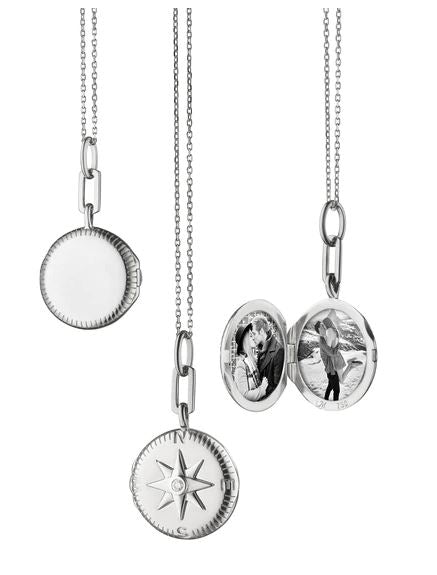 Sterling Silver "Adventure" CompaSS Locket Necklace With Sapphires