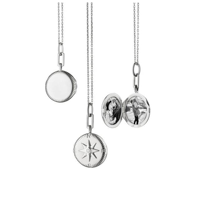 Sterling Silver "Adventure" CompaSS Locket Necklace With Sapphires