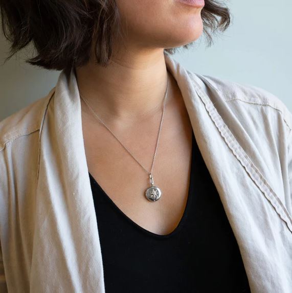 Sterling Silver "Adventure" CompaSS Locket Necklace With Sapphires