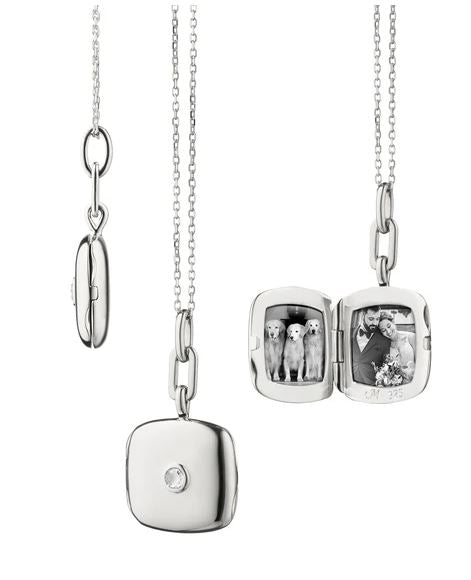 SS Slim "Viv" Locket Necklace With Sapphire