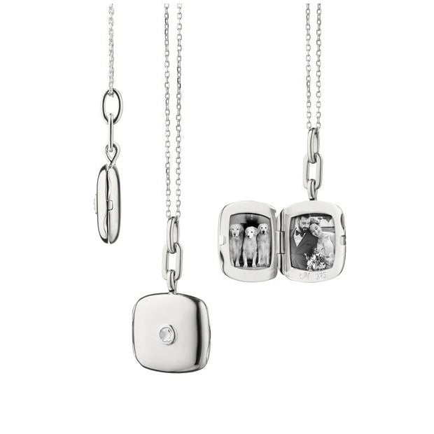 SS Slim "Viv" Locket Necklace With Sapphire