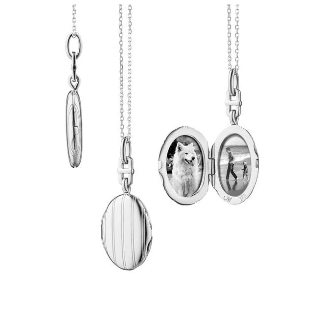 Sterling Silver Slim Pinstripe "Eve" Locket Necklace