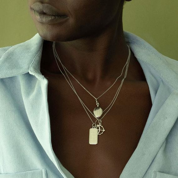 Sterling Silver Slim Pinstripe "Eve" Locket Necklace