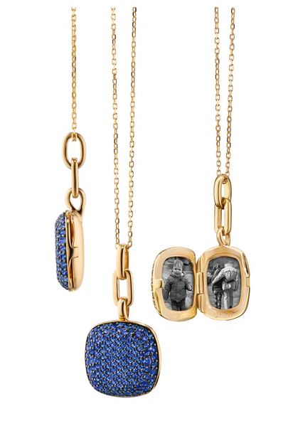 18KY Slim "Rae" Locket Necklace With Blue Sapphires