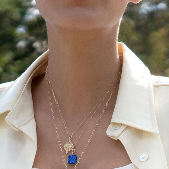 18KY Slim "Rae" Locket Necklace With Blue Sapphires