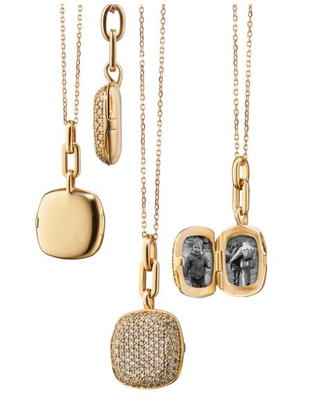 18KY Slim "Rae" Locket Necklace With Champagne Diamonds