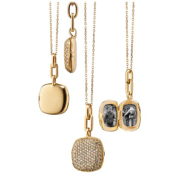 18KY Slim "Rae" Locket Necklace With Champagne Diamonds