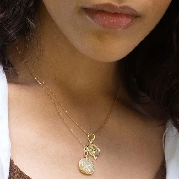 18KY Slim "Rae" Locket Necklace With Champagne Diamonds