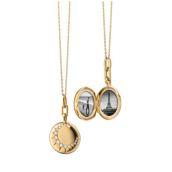 18KY "Sun" Gold Locket Necklace With Diamonds