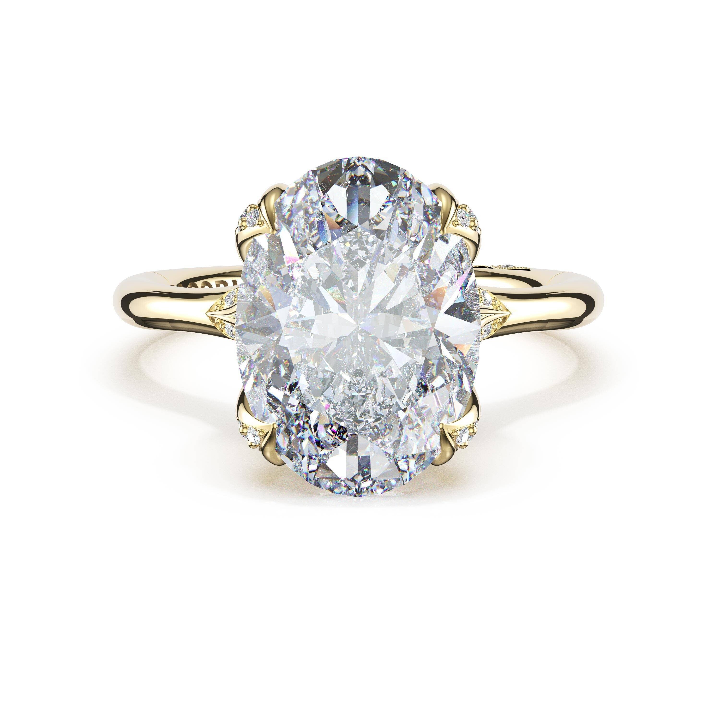 14KY Tacori Sculpted Crescent Petal Engagement Ring with 3.56ct Oval Lab Grown Diamond