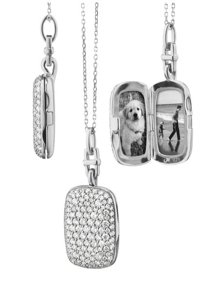 SS Slim "Fran" Sterling Silver Locket Necklace With White Sapphires