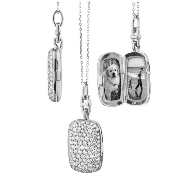 SS Slim "Fran" Sterling Silver Locket Necklace With White Sapphires