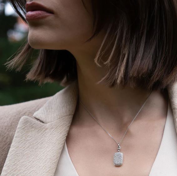 SS Slim "Fran" Sterling Silver Locket Necklace With White Sapphires