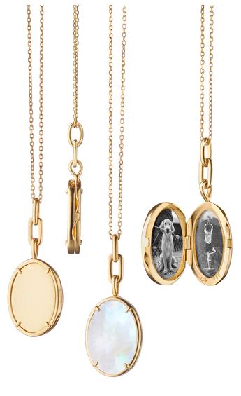 18KY Mother Of Pearl "Elle" Stone Slim 18K Yellow Gold Locket Necklace