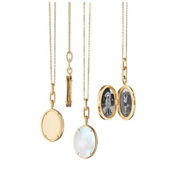 18KY Mother Of Pearl "Elle" Stone Slim 18K Yellow Gold Locket Necklace