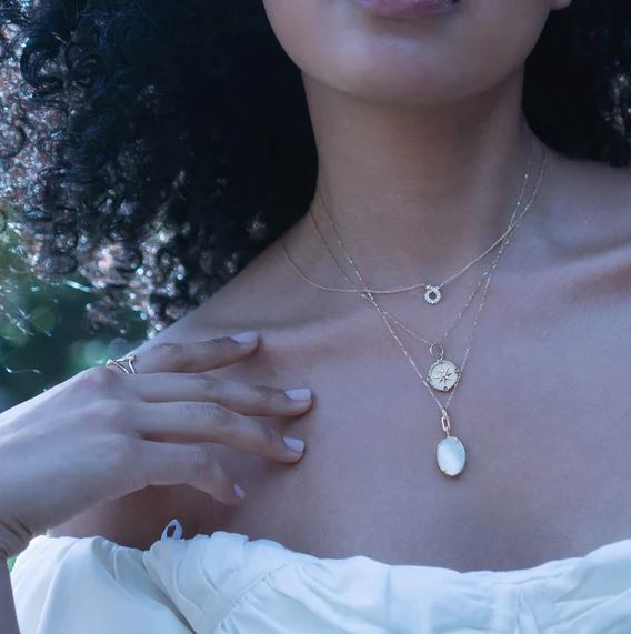 18KY Mother Of Pearl "Elle" Stone Slim 18K Yellow Gold Locket Necklace