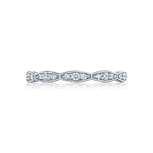 18KW Sculpted Crescent Marquise Design Wedding Band With Diamond