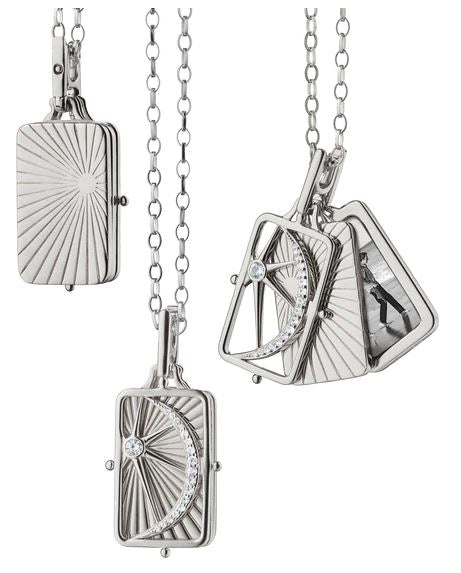 Sterling Silver Sun, Moon And Stars Gate Locket With Sapphires